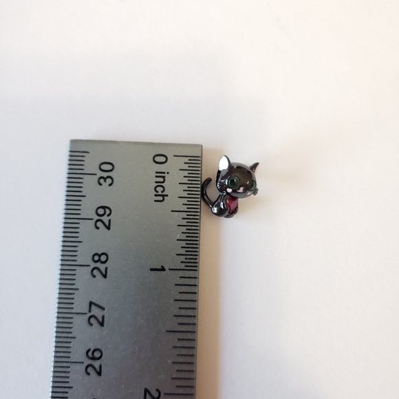 New Black Cat Silver Plated Fit Charm, with pink heart Rhinestone - Picture 7 of 7